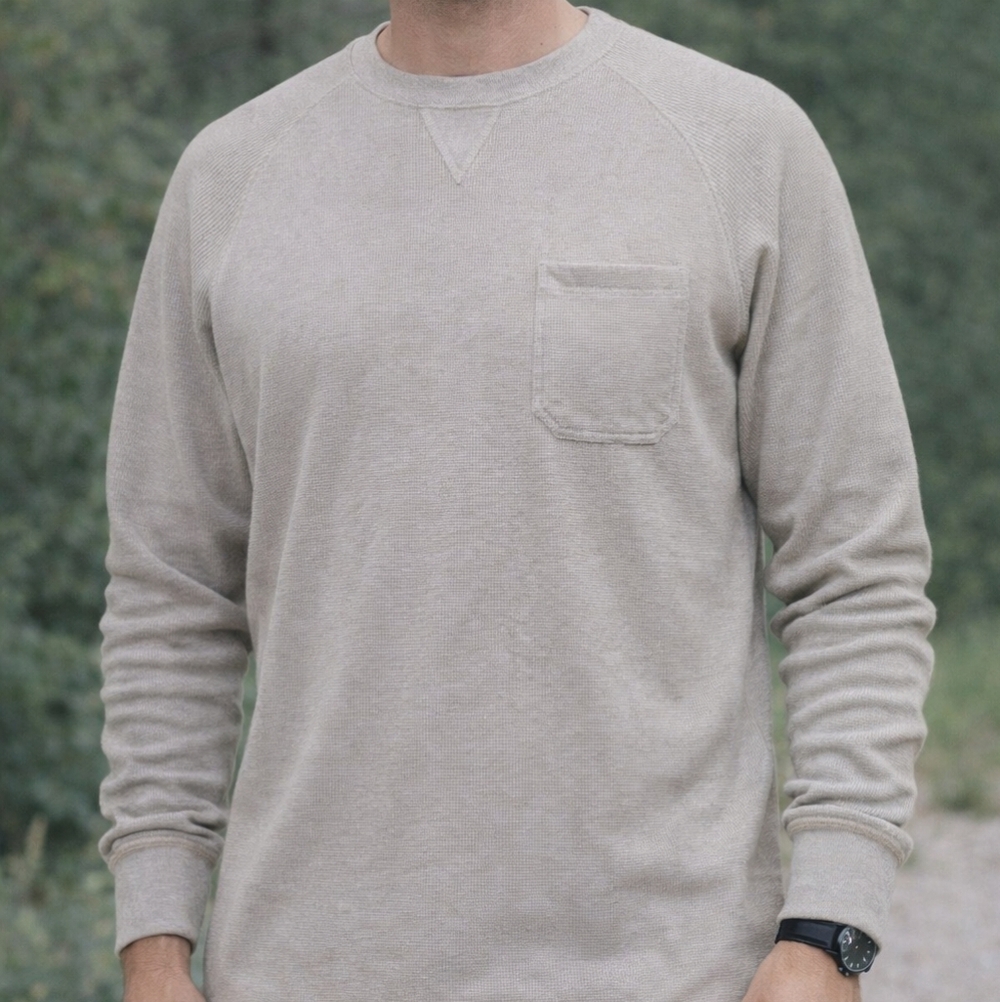 Redhead Men's XL Beige Waffle Knit Thermal Long Sleeve Shirt Cozy Cabin Core